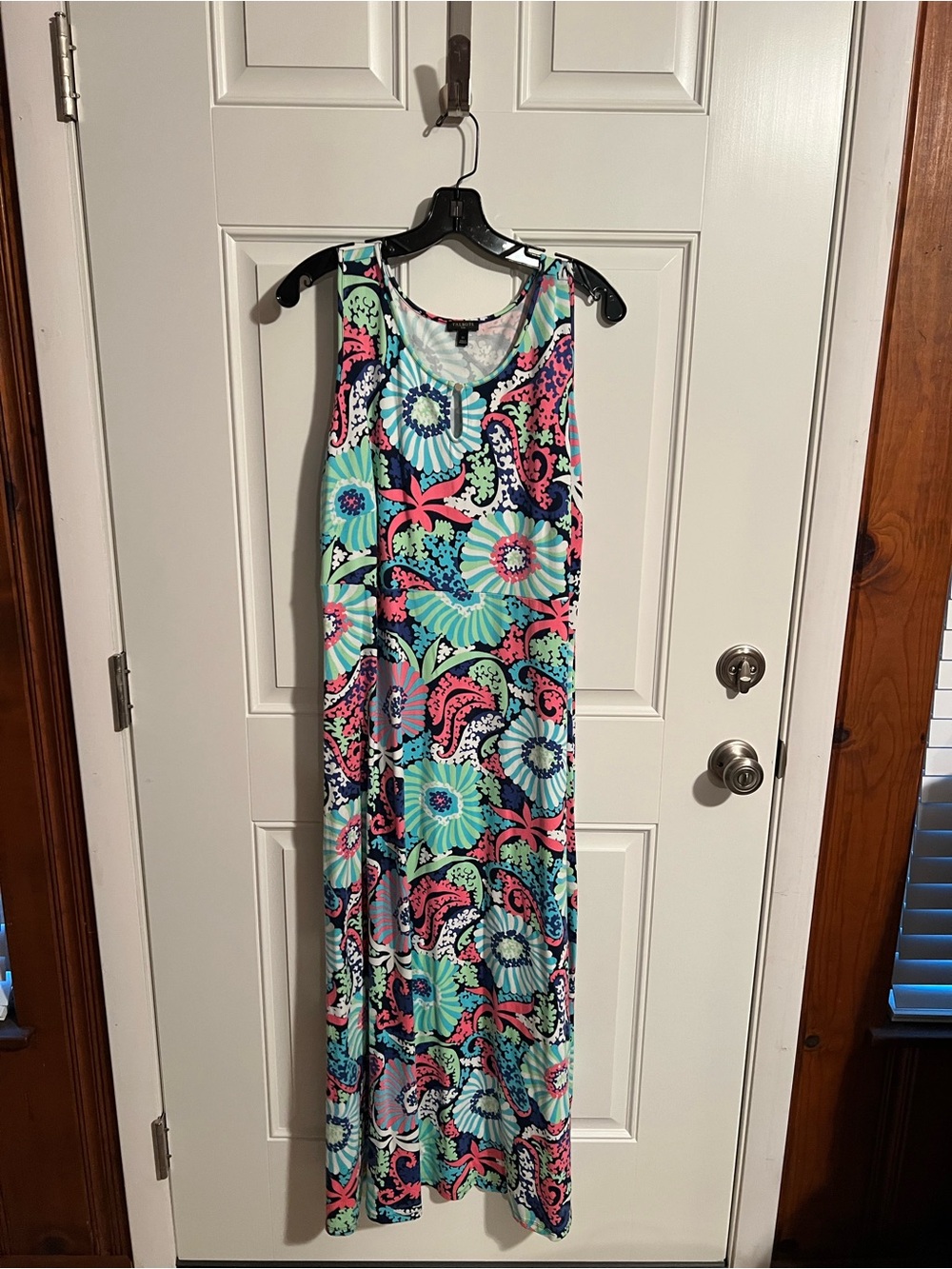 Talbots Sleeveless Floral Paisley Maxi Dress in Aqua, Pink & Navy